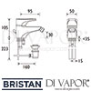 Bristan Jute Bidet Mixer Pop-Up Waste Dimensions